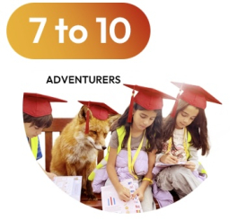 Academic Summer Adventurers aged 7 to 10 with our clever fox, hands-on learning English language summer camp